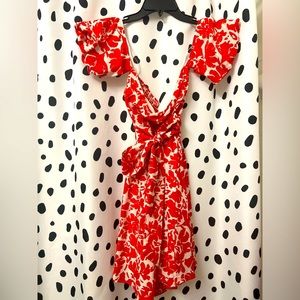 BRAND NEW Small, Red and White Floral Print Dress w/ Tie
